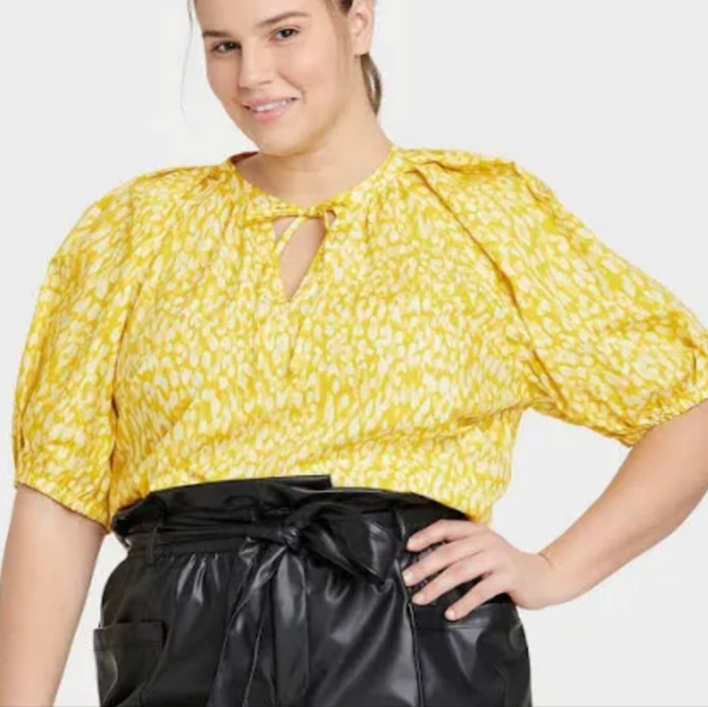 Women's Puff Elbow Sleeve Shell Blouse - Who What Wear™ Size XXL, Leopard Print